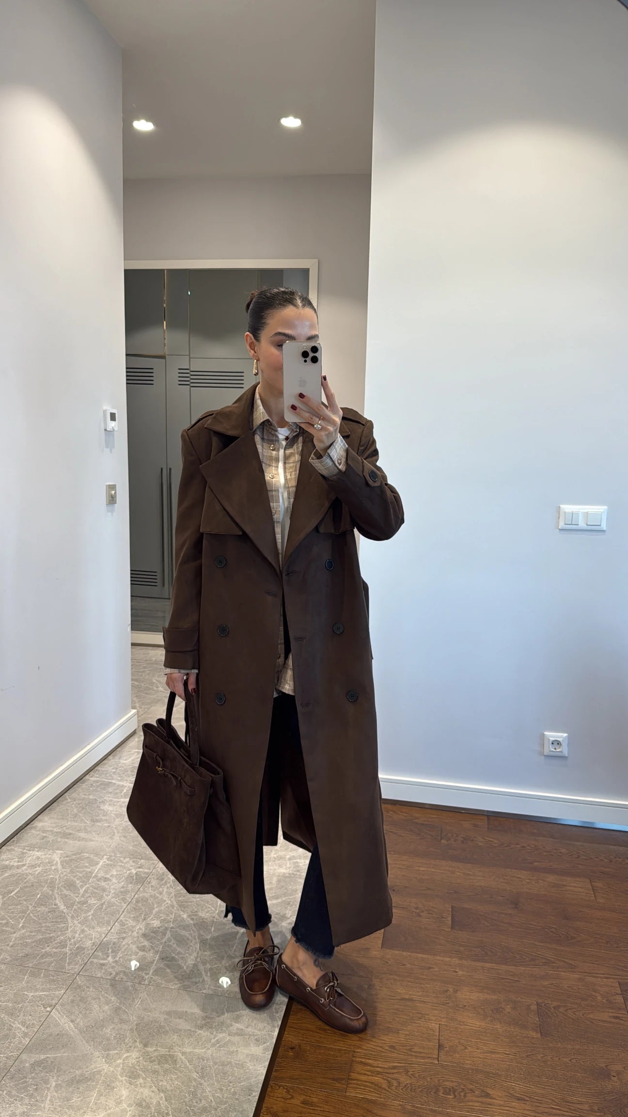 Double Breasted faux suede coat