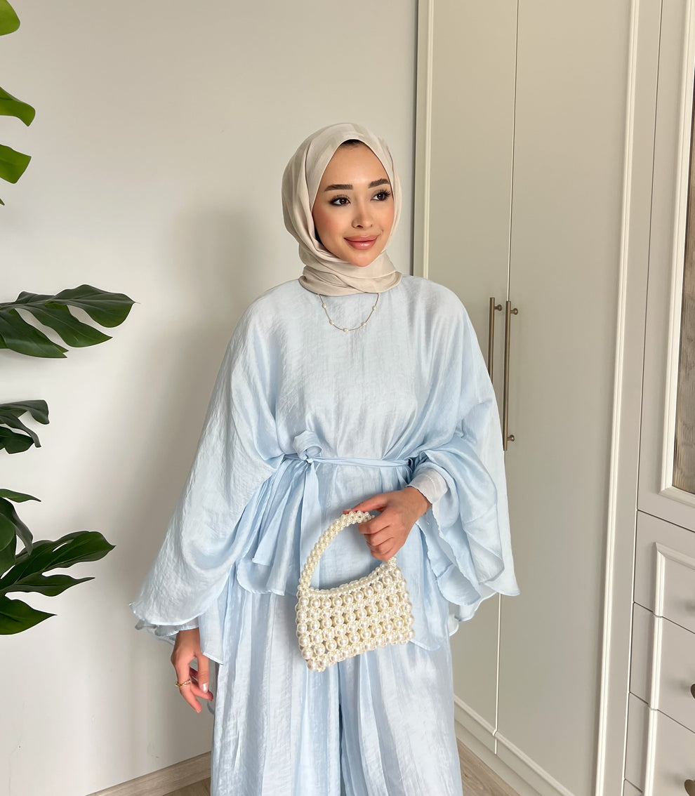 Soft Petal Tie-Waist Set - baby blue