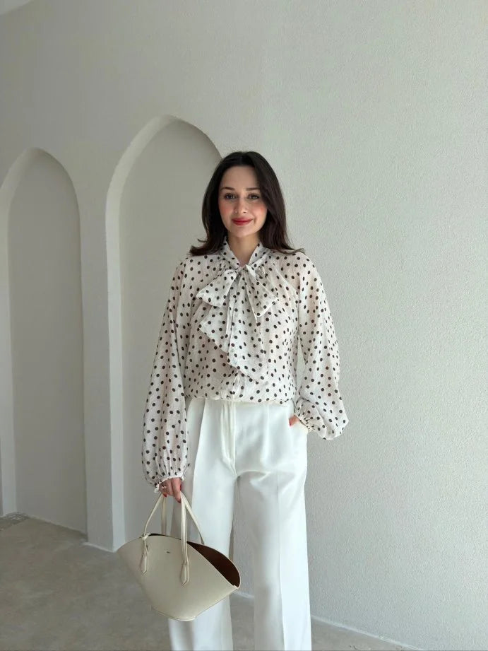 Polka dots patterned shirt with tie