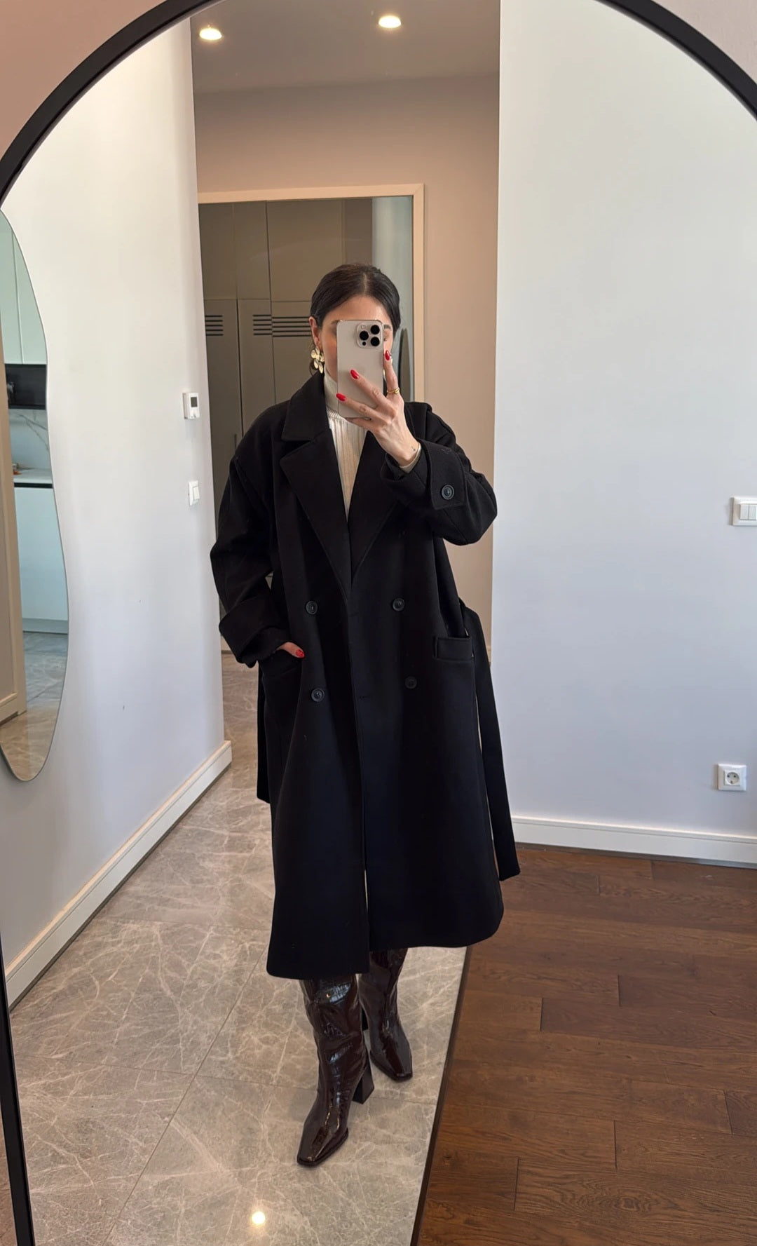 Double breasted belted coat