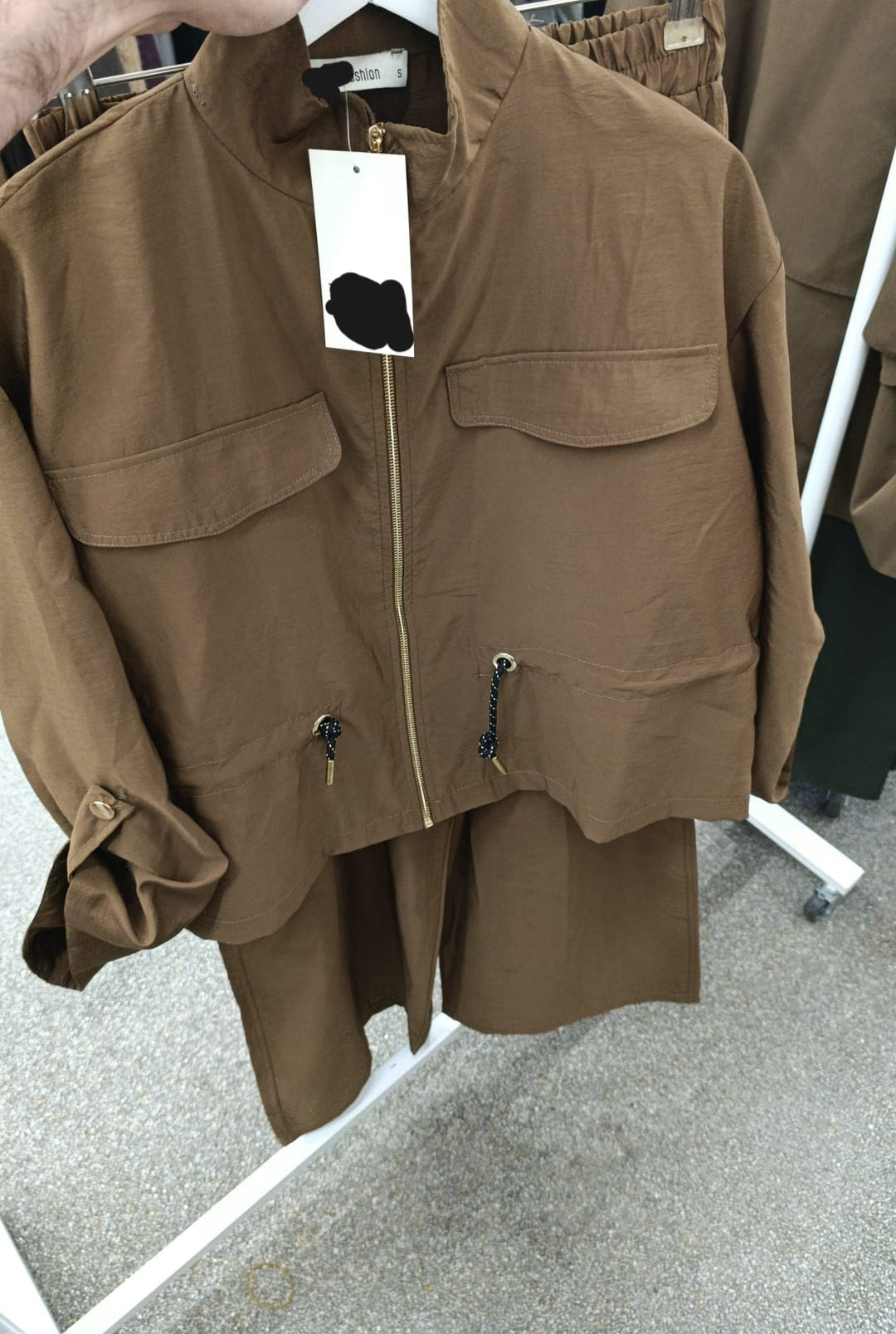 Safari jacket with drawstring High-waisted pants with a wide elastic Two-Piece Set