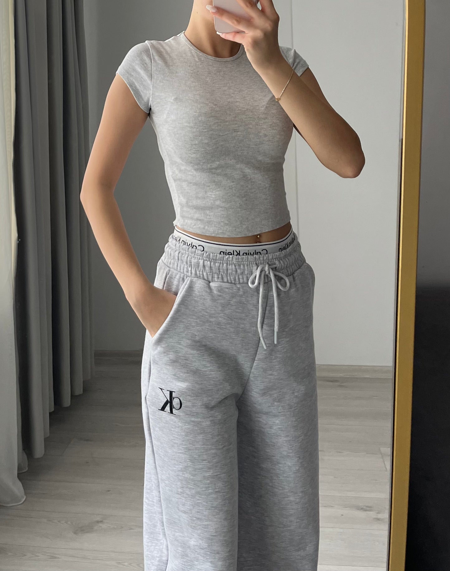 Ck wide leg fleece trouser with waistband