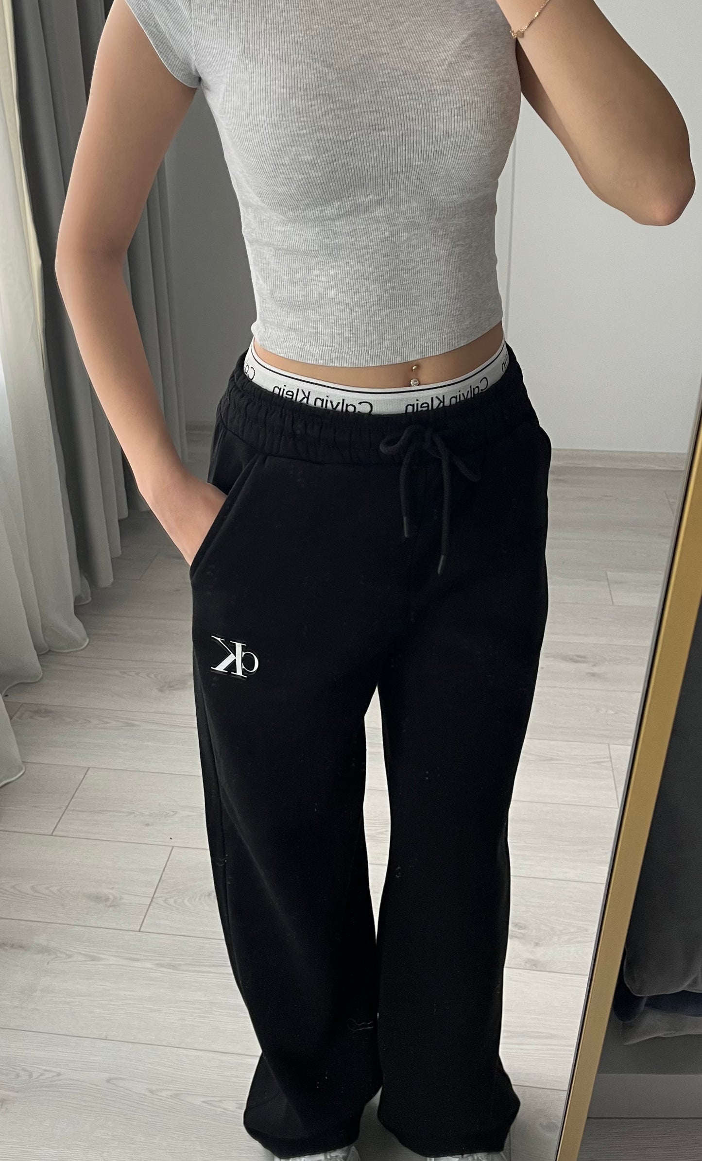 Ck wide leg fleece trouser with waistband