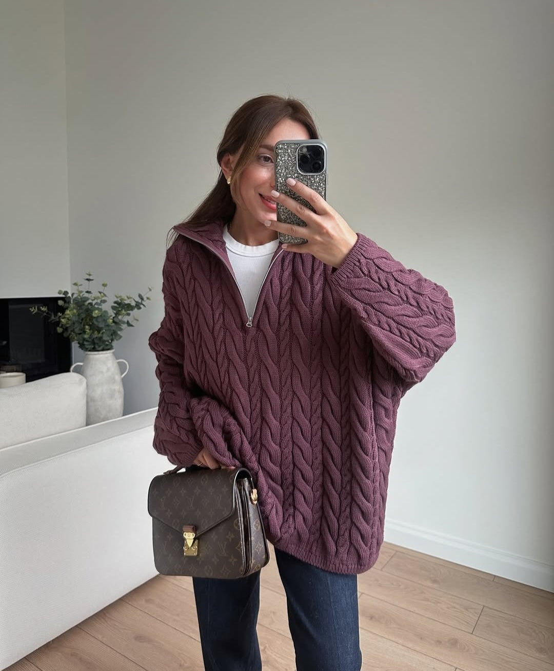 Half Zip Knitted Braided Textured Jumper