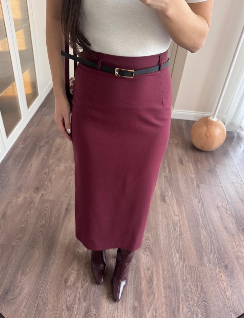 Belted midi skirt