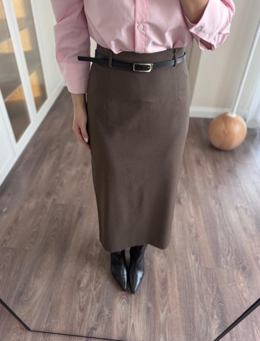 Belted midi skirt