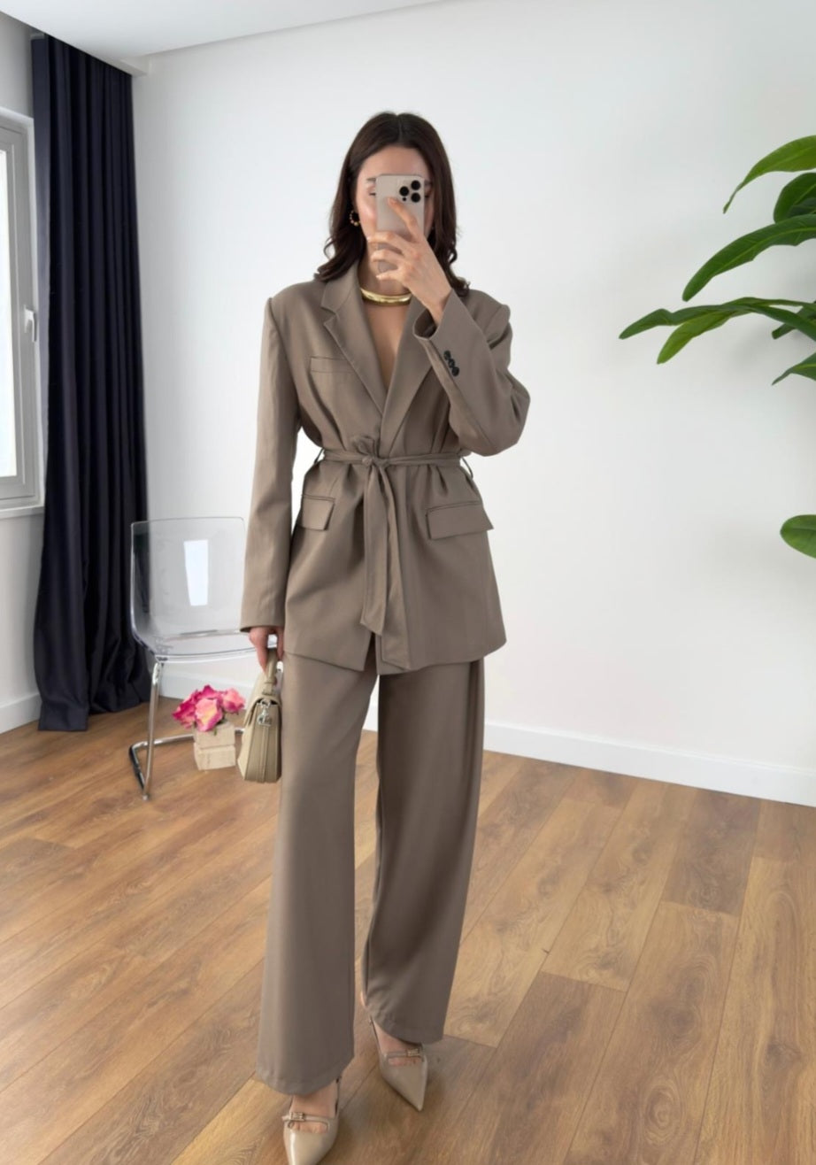 Zara model belted suit