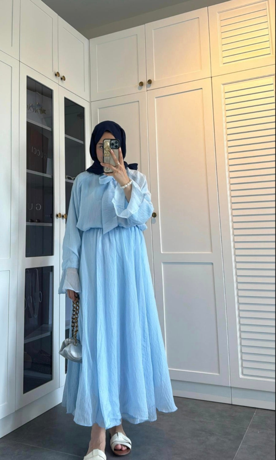 Ruffle sleeve shirt with tie at neck,maxi skirt co-ord set