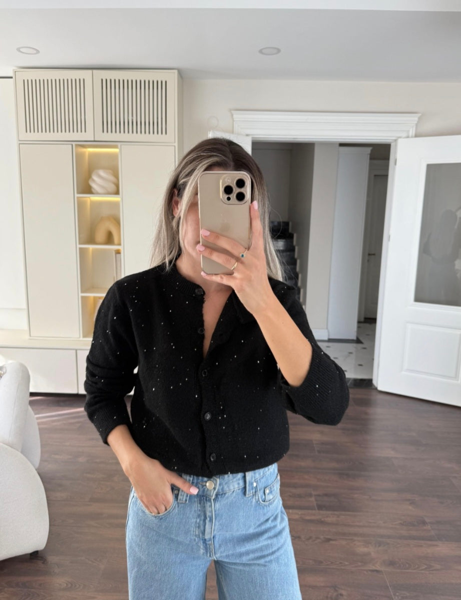 Wool cardigan with glitter pieces