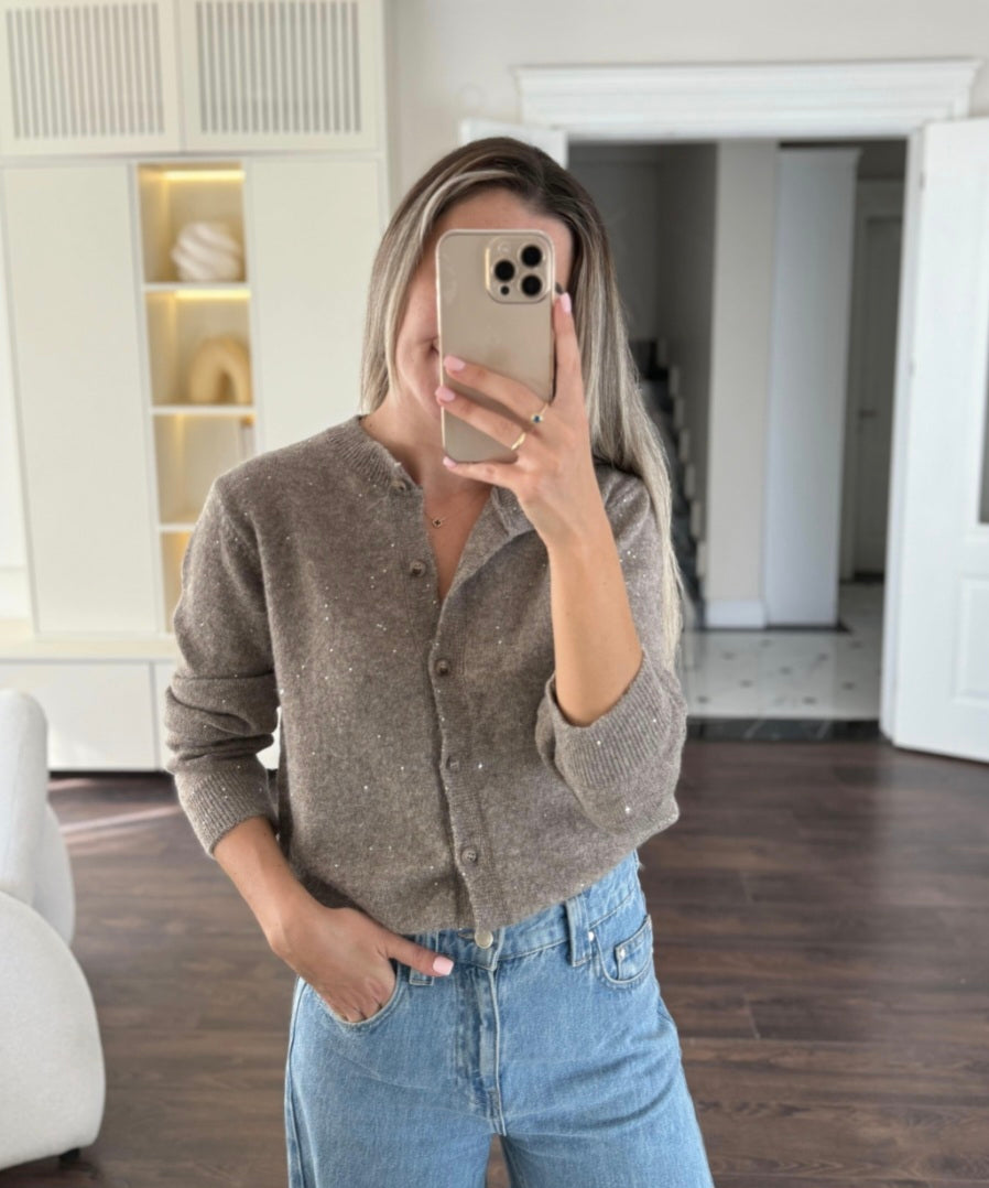 Wool cardigan with glitter pieces