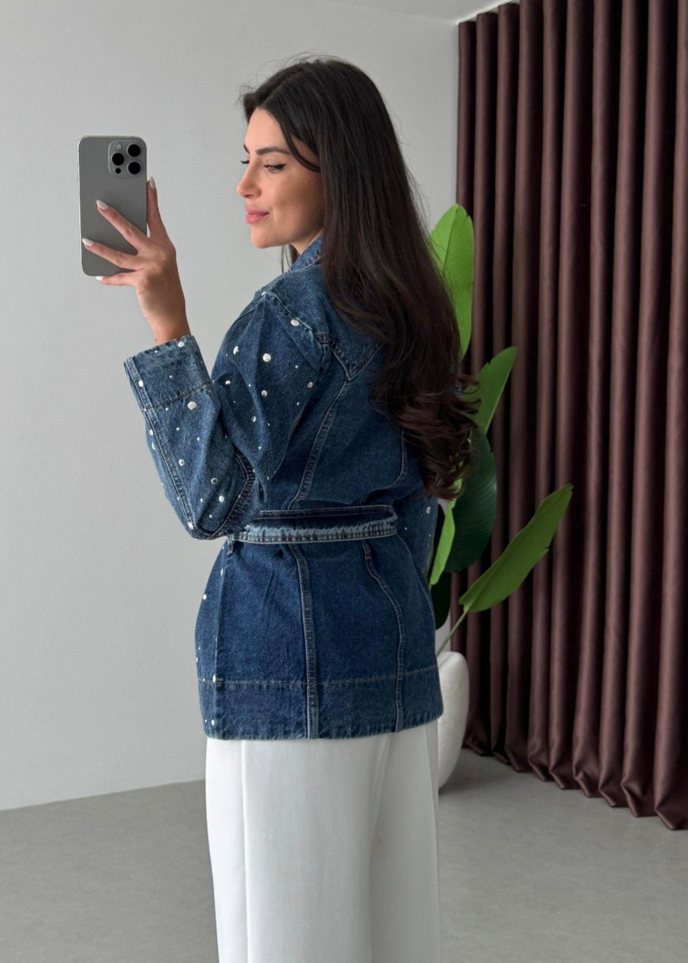 Belted Studded jeans jacket