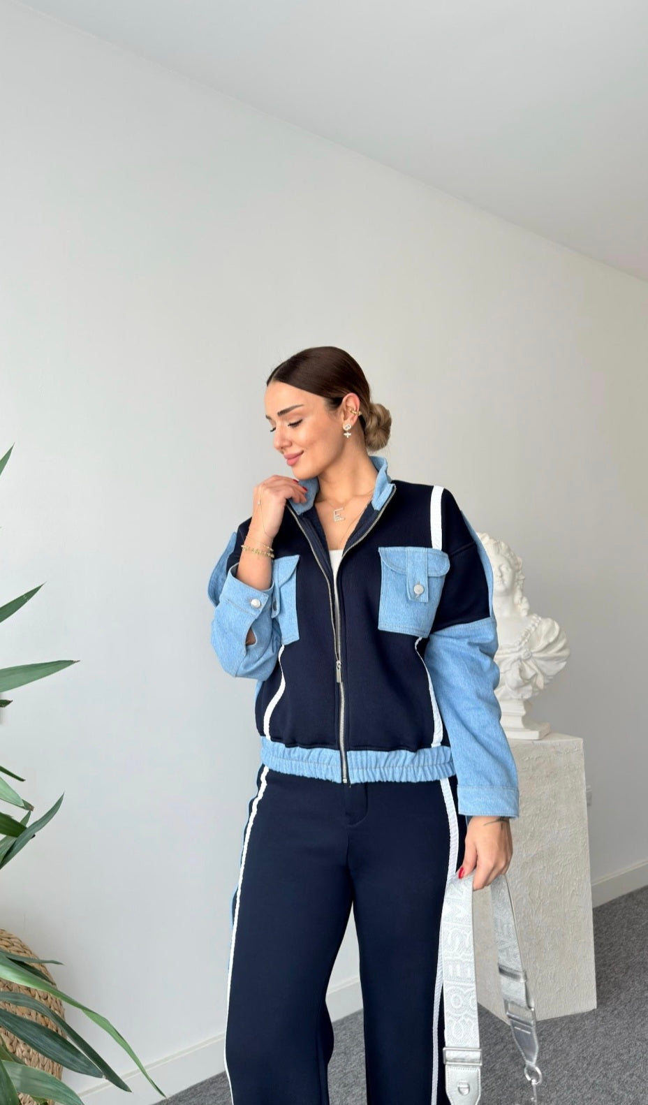 Fleece tracksuit with jeans details