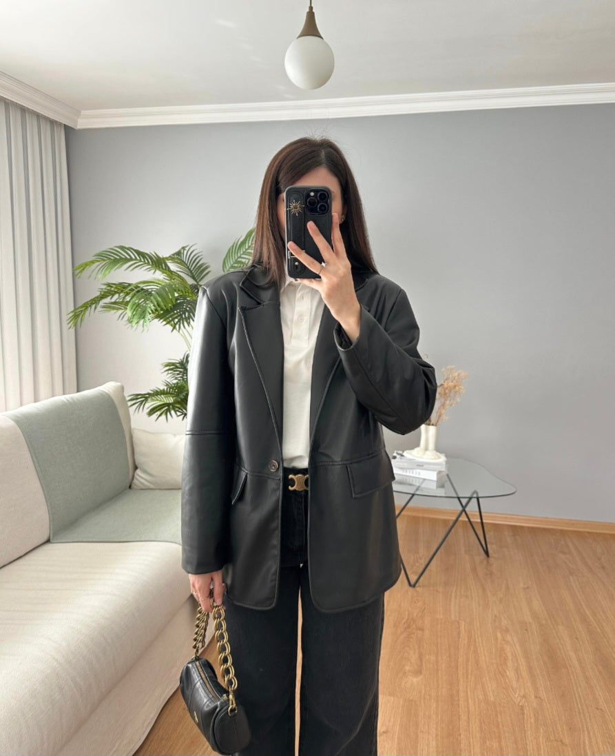 Faux leather blazer