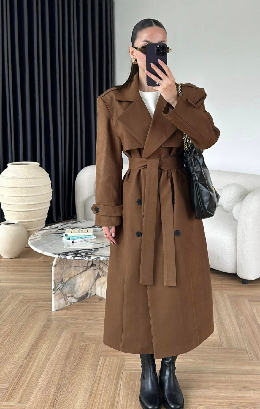 Double breasted faux suede coat