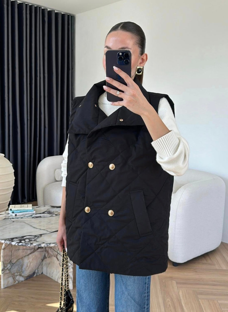 Diamond Pattern Quilted Vest BLACK