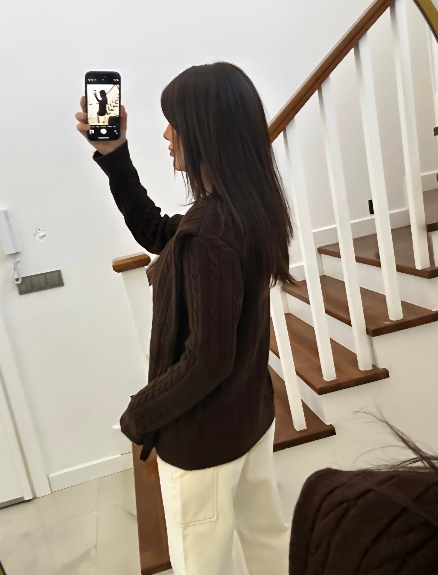 Wool Cardigan with attached scarf