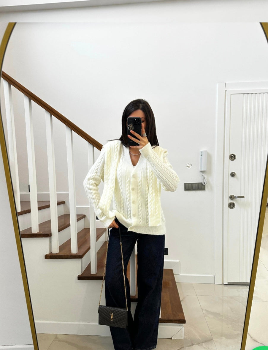 Wool Cardigan with attached scarf