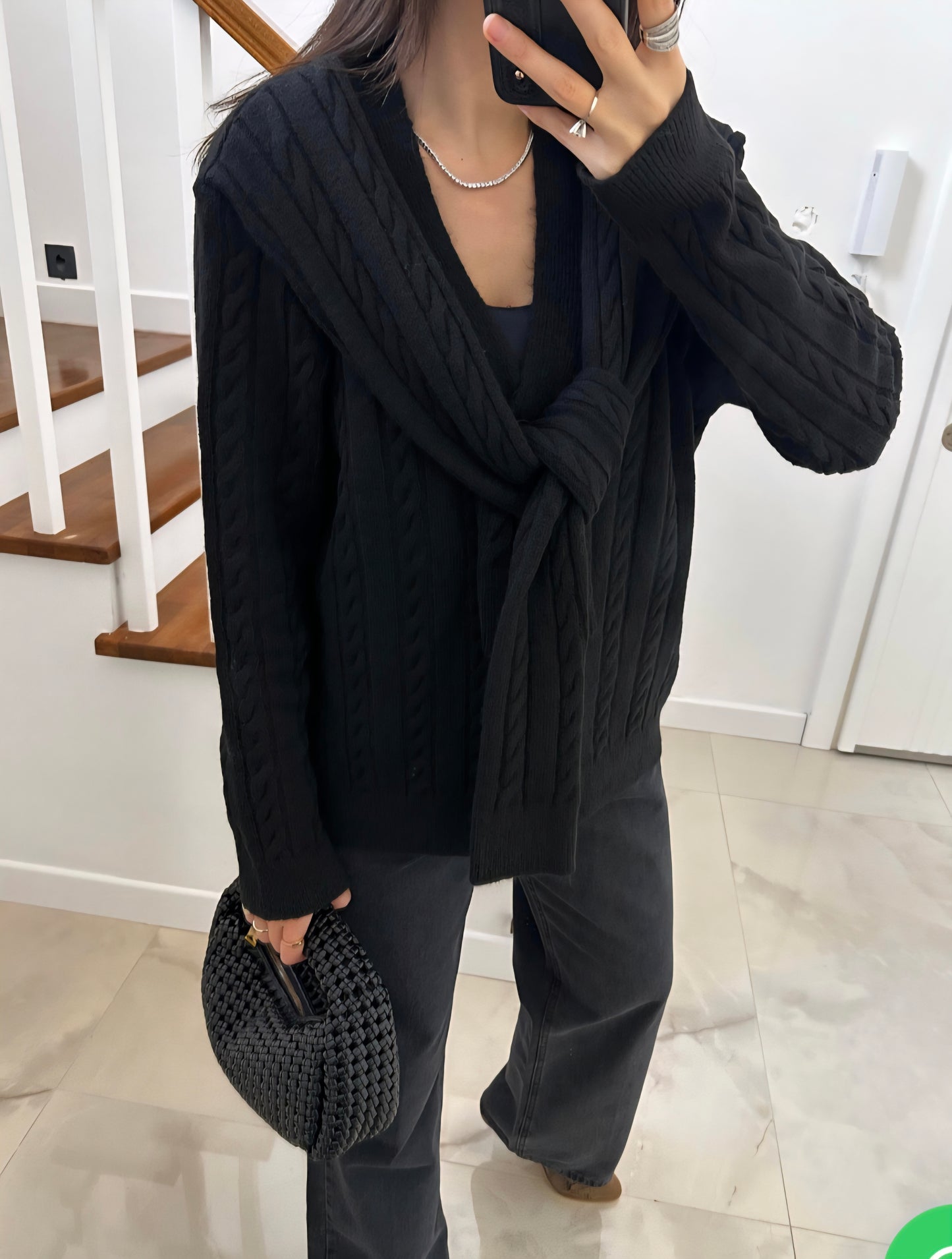 Wool Cardigan with attached scarf