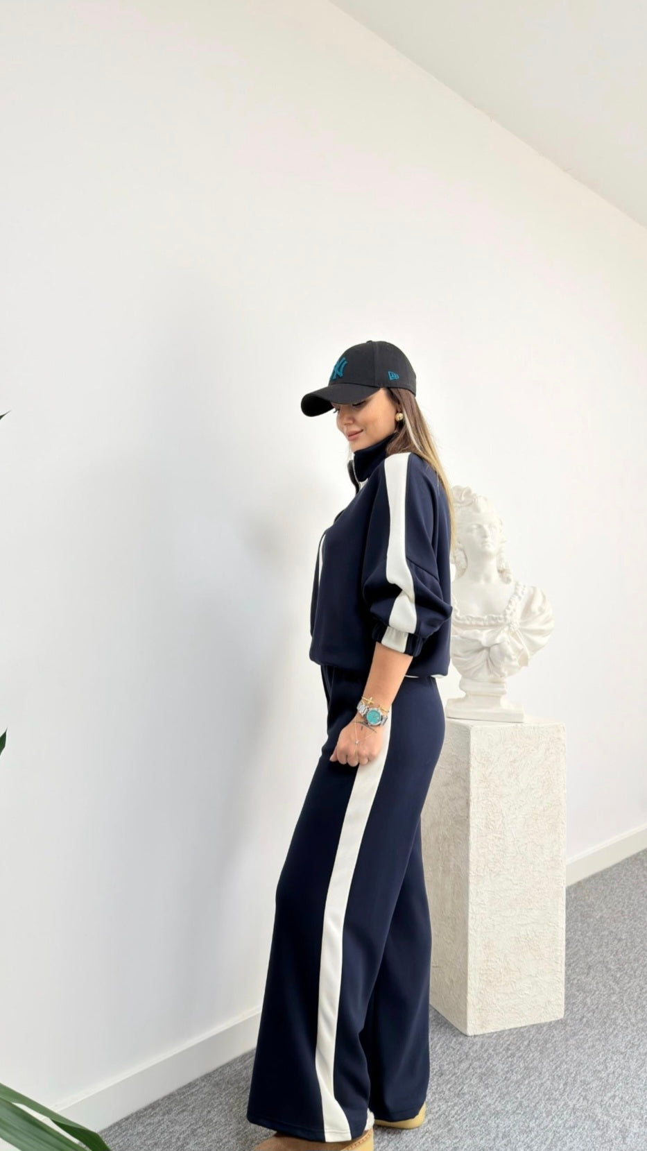 Navy blue Maiga Half Zipper Modal Suit