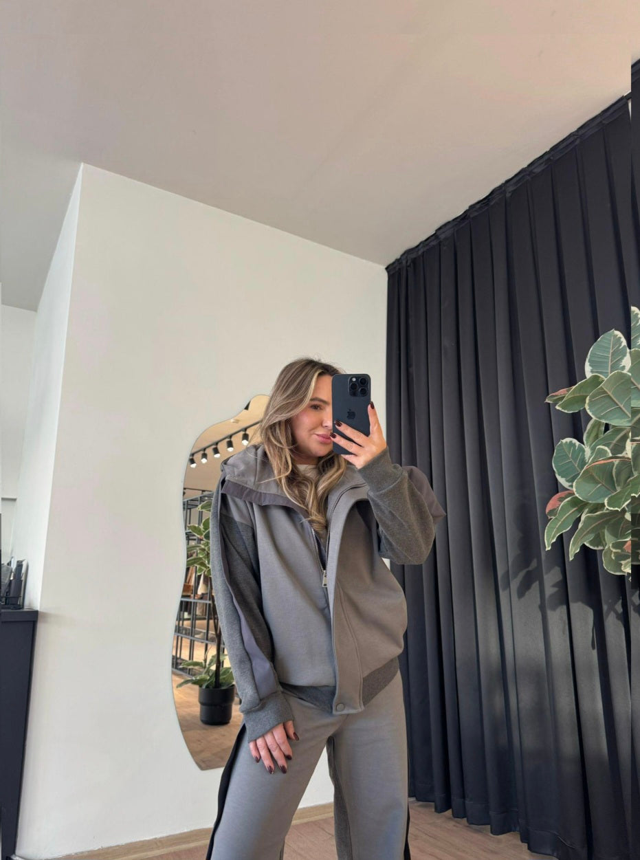 Trimmed Color Block Tracksuit Set grey MELANGE