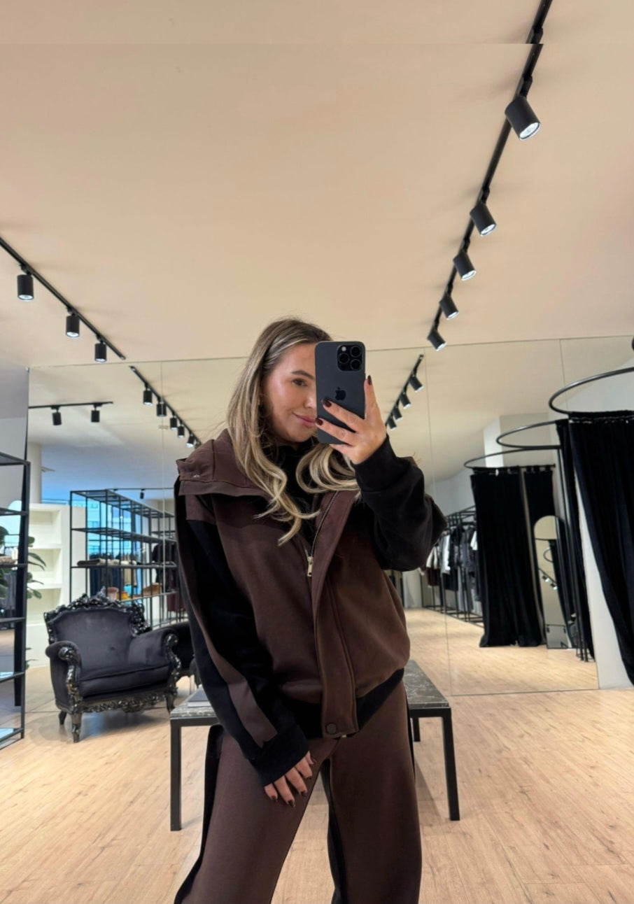 Trimmed Color Block Tracksuit Set brown MELANGE