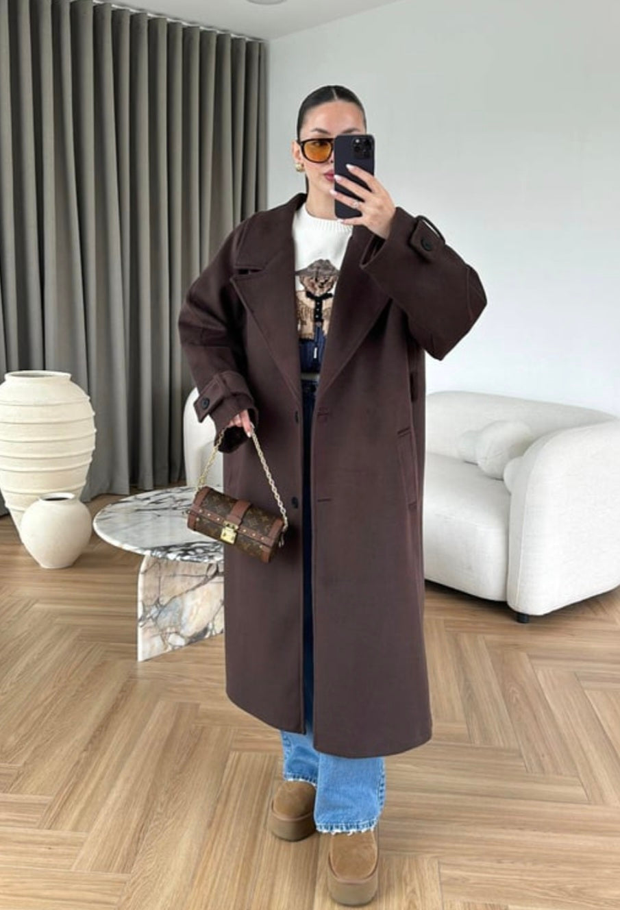 Double breasted belted coat