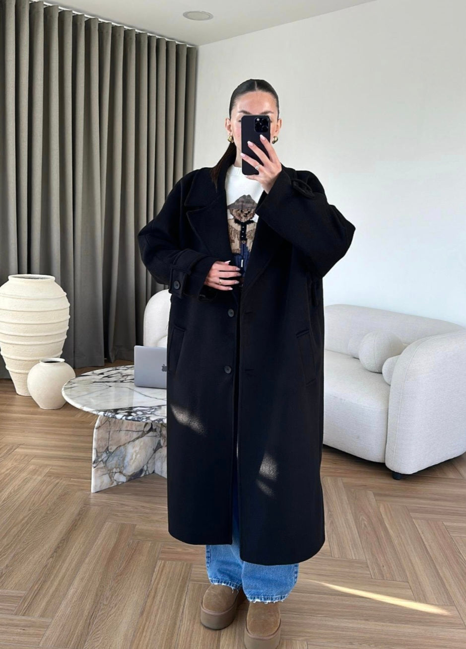 Double breasted belted coat