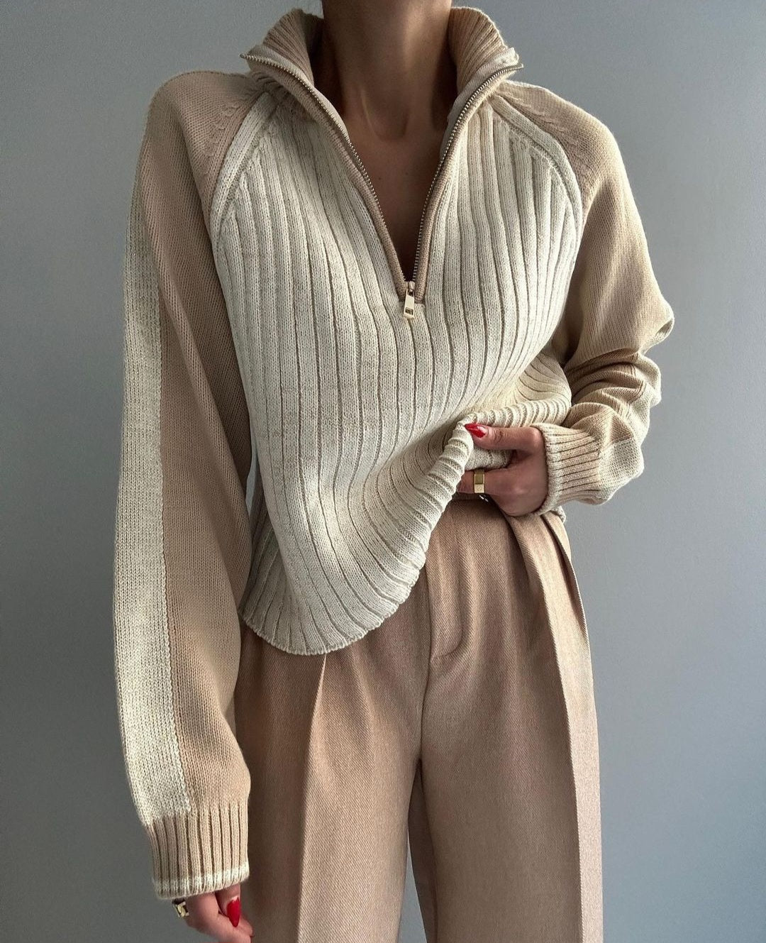 Half zip knitted sweater