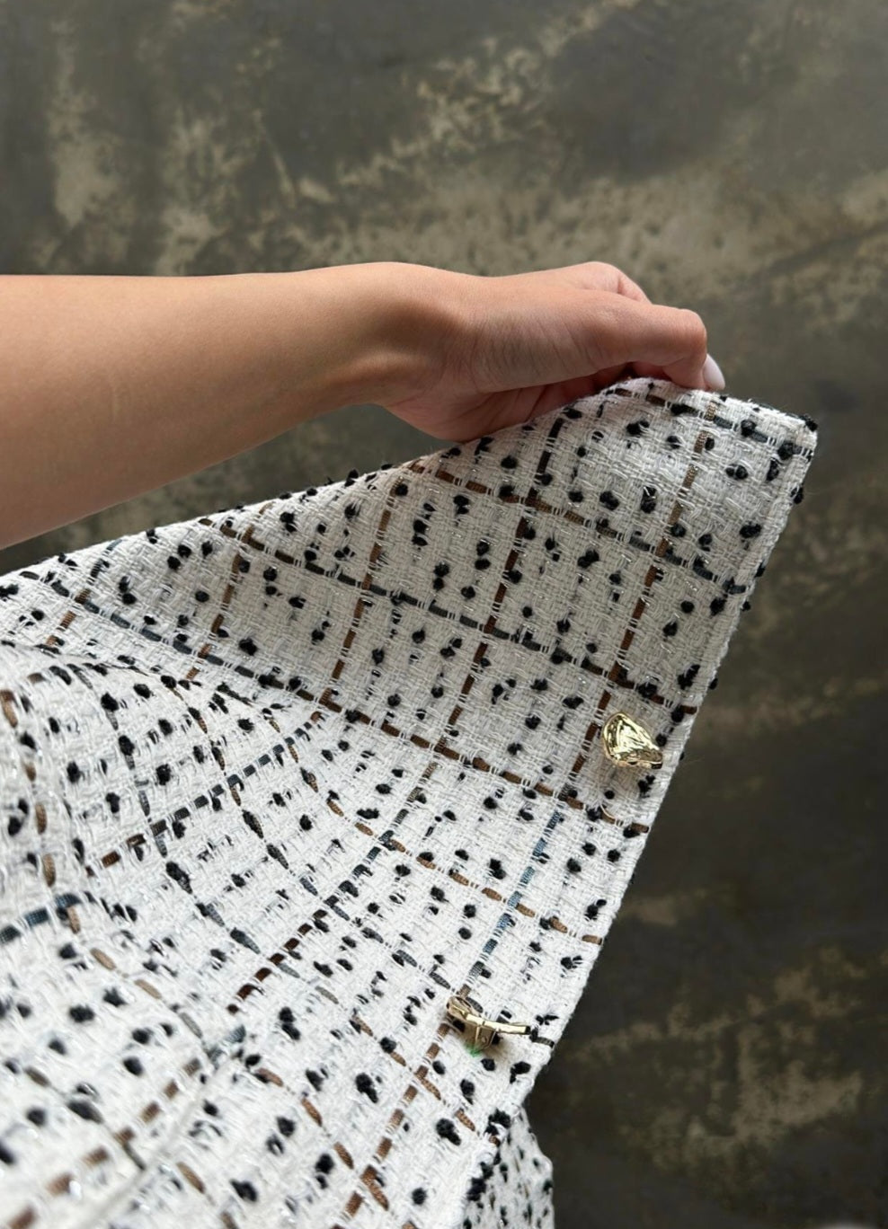 Tweed set waistcoat with mini skirt