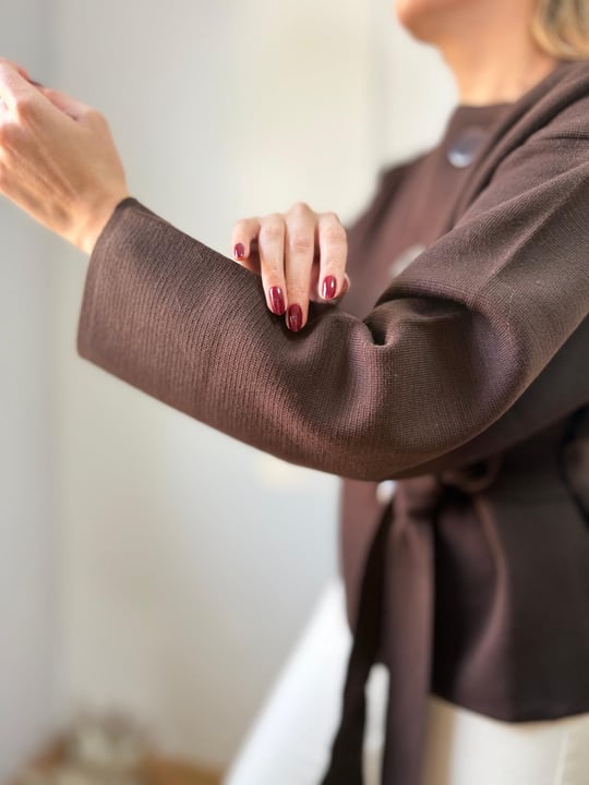 Zara model knitted belted jacket