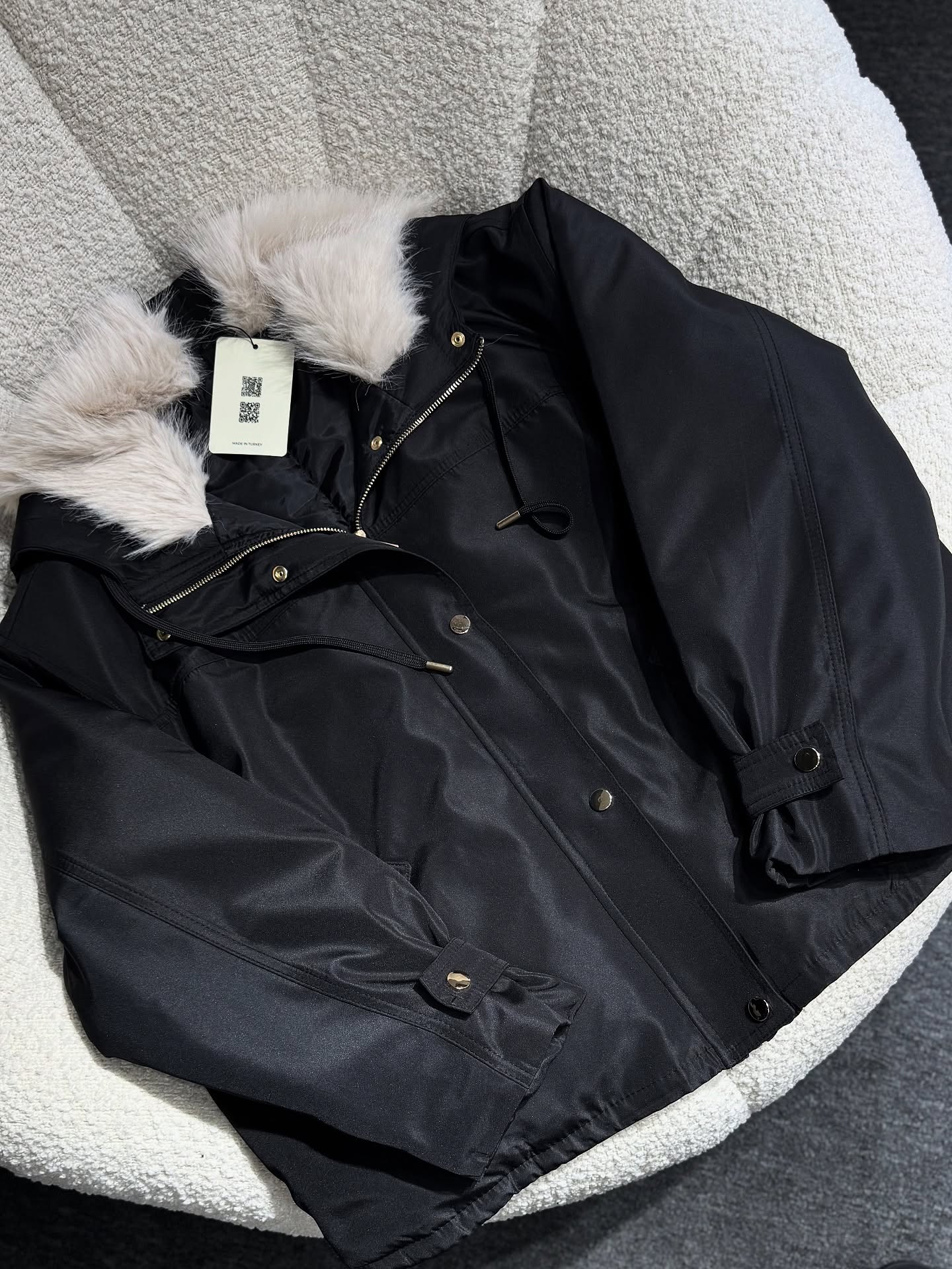 Black Hooded Fur Detailed Lined Premium jacket