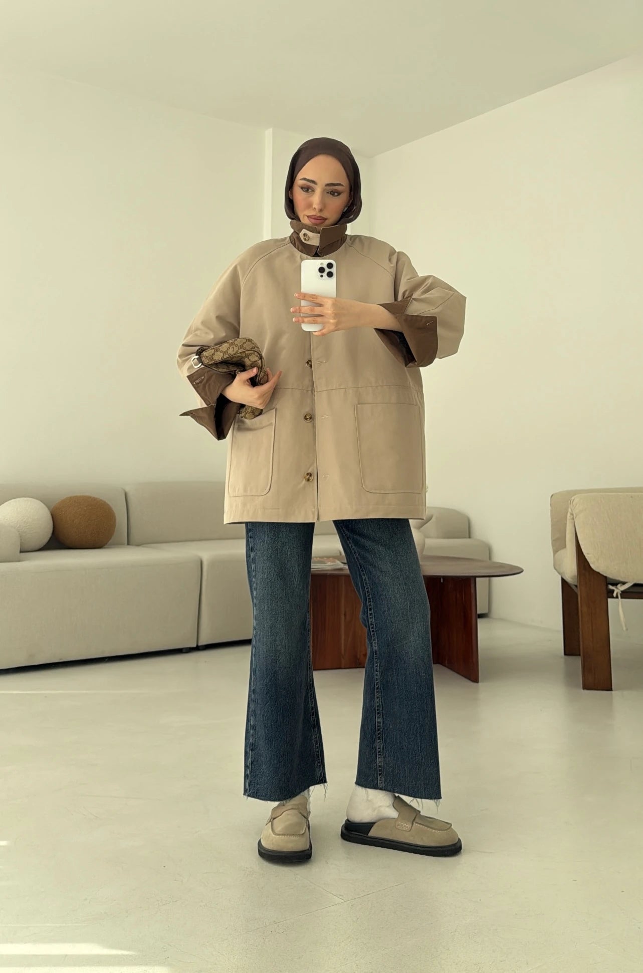 Padded Jacket with Waist Cord- Beige