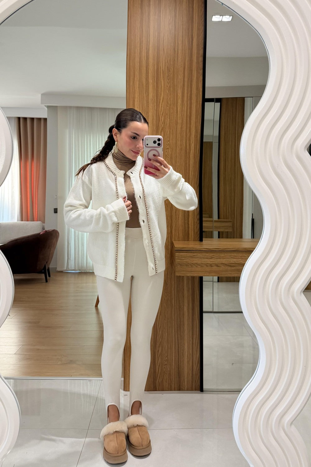 Brandi White Stone Embellished Cardigan