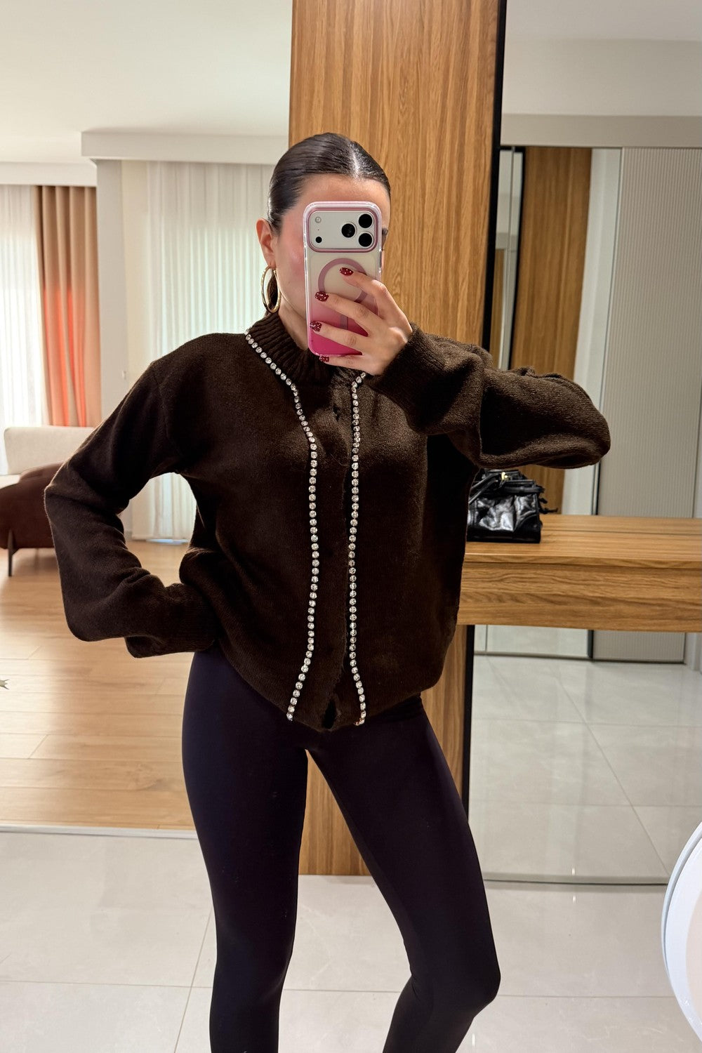 Brandi brown Stone Embellished Cardigan