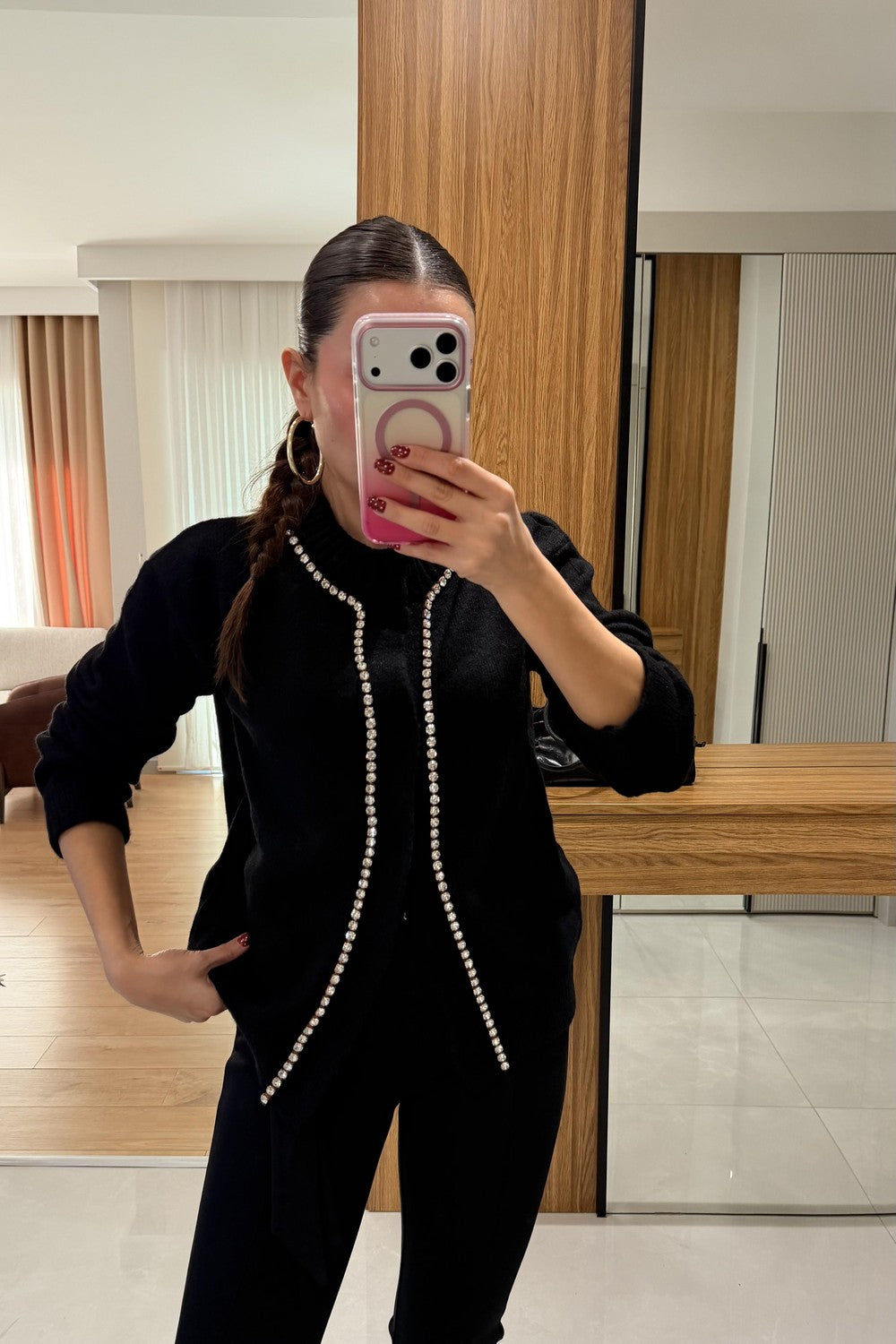 Brandi black Stone Embellished Cardigan