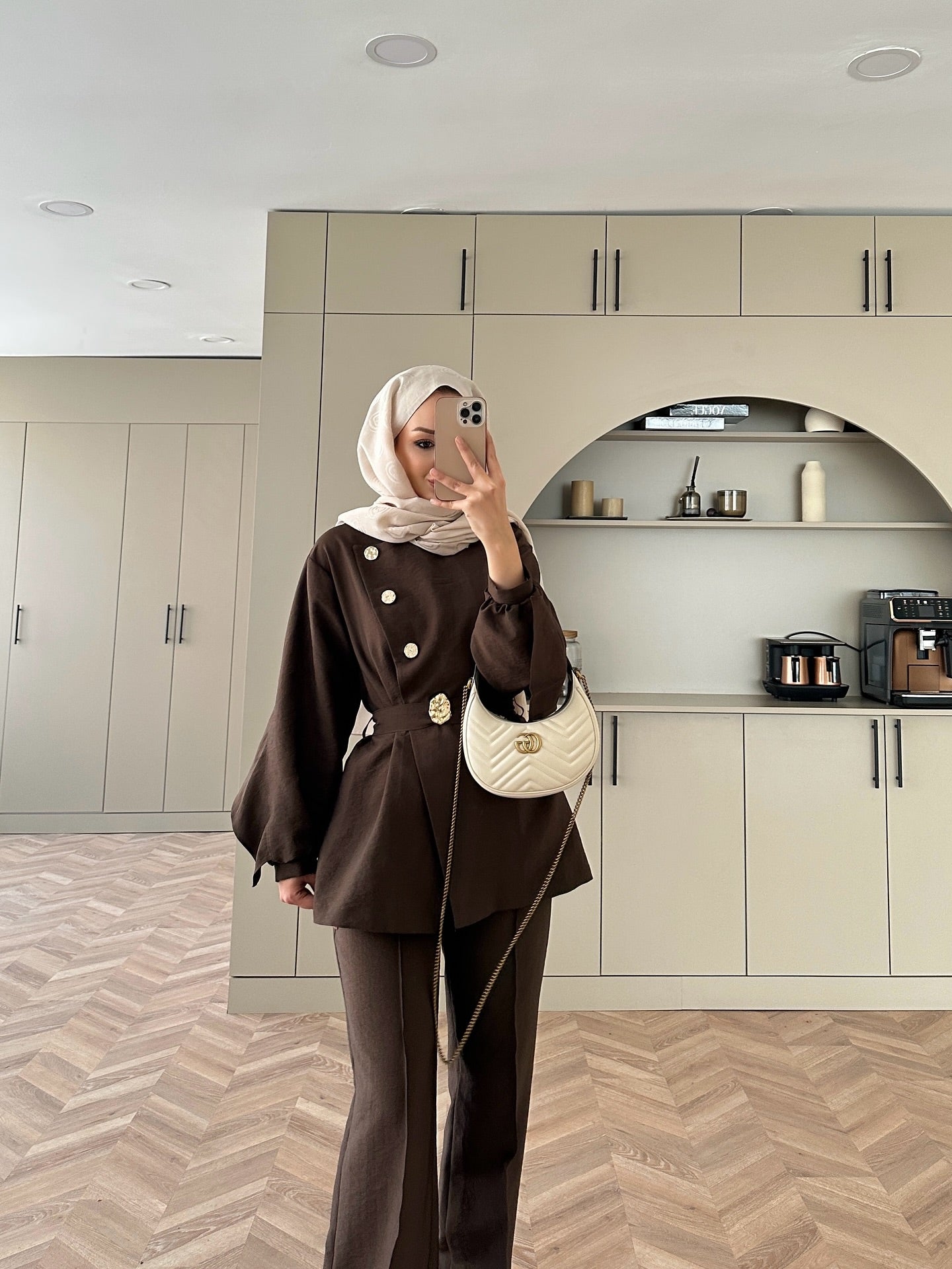 TB-Nema Gold Button Detail Cupra Suit brown