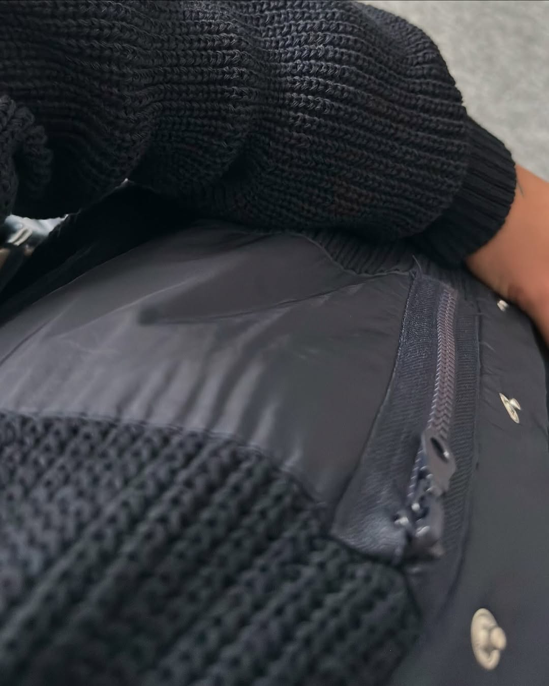 Premium navy blue Knitted Set With Waterproof Details