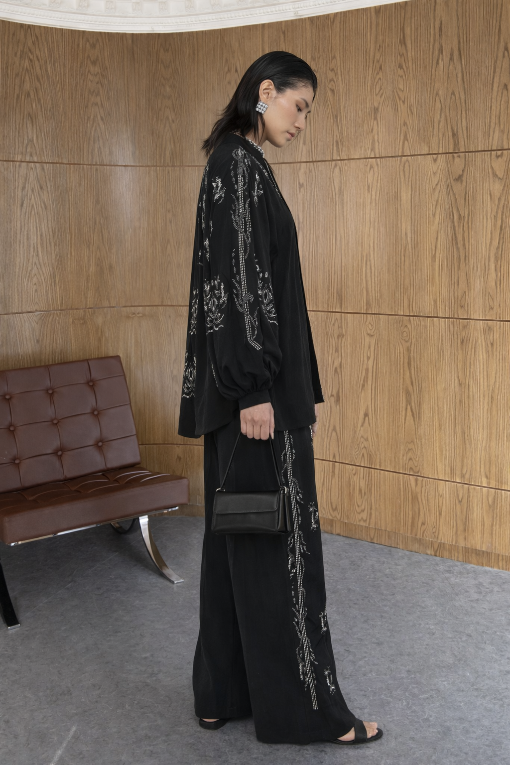 Black premium Rhinestone Embellished Two-Piece Set