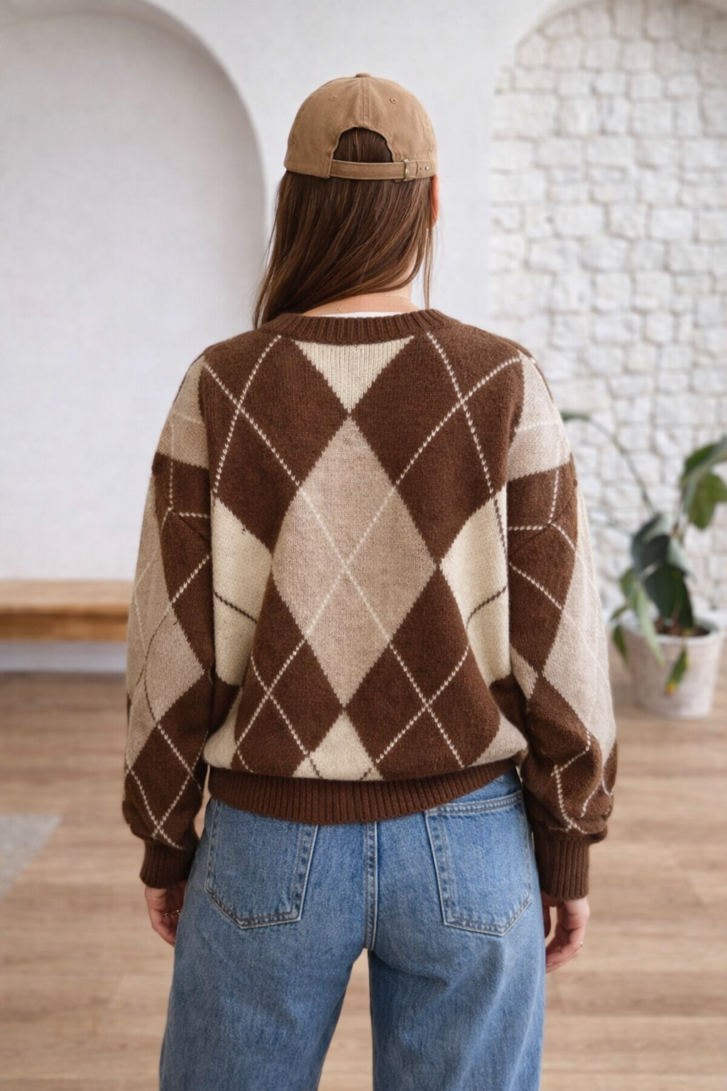Diamond patterned wool jumper