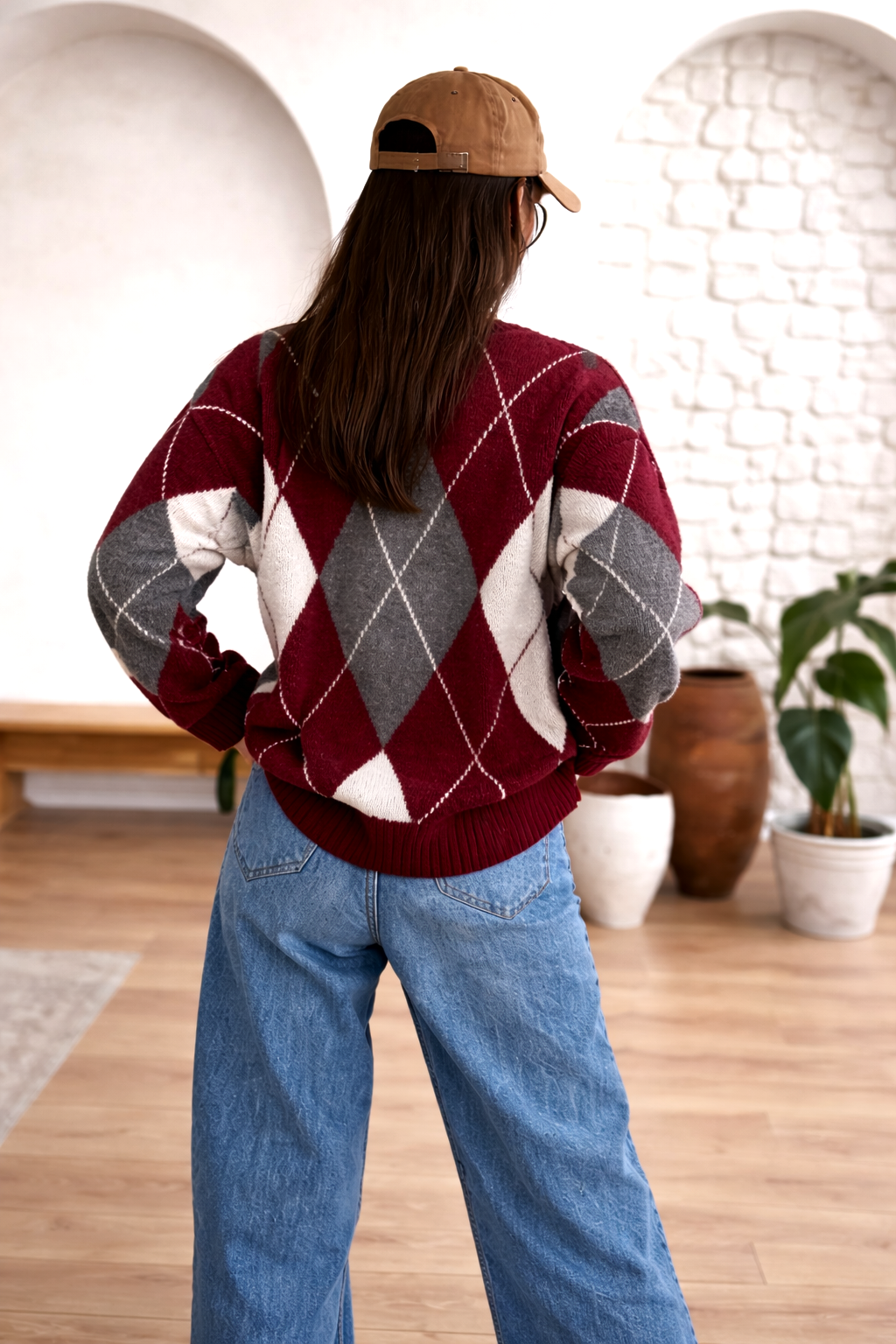 Diamond patterned wool jumper