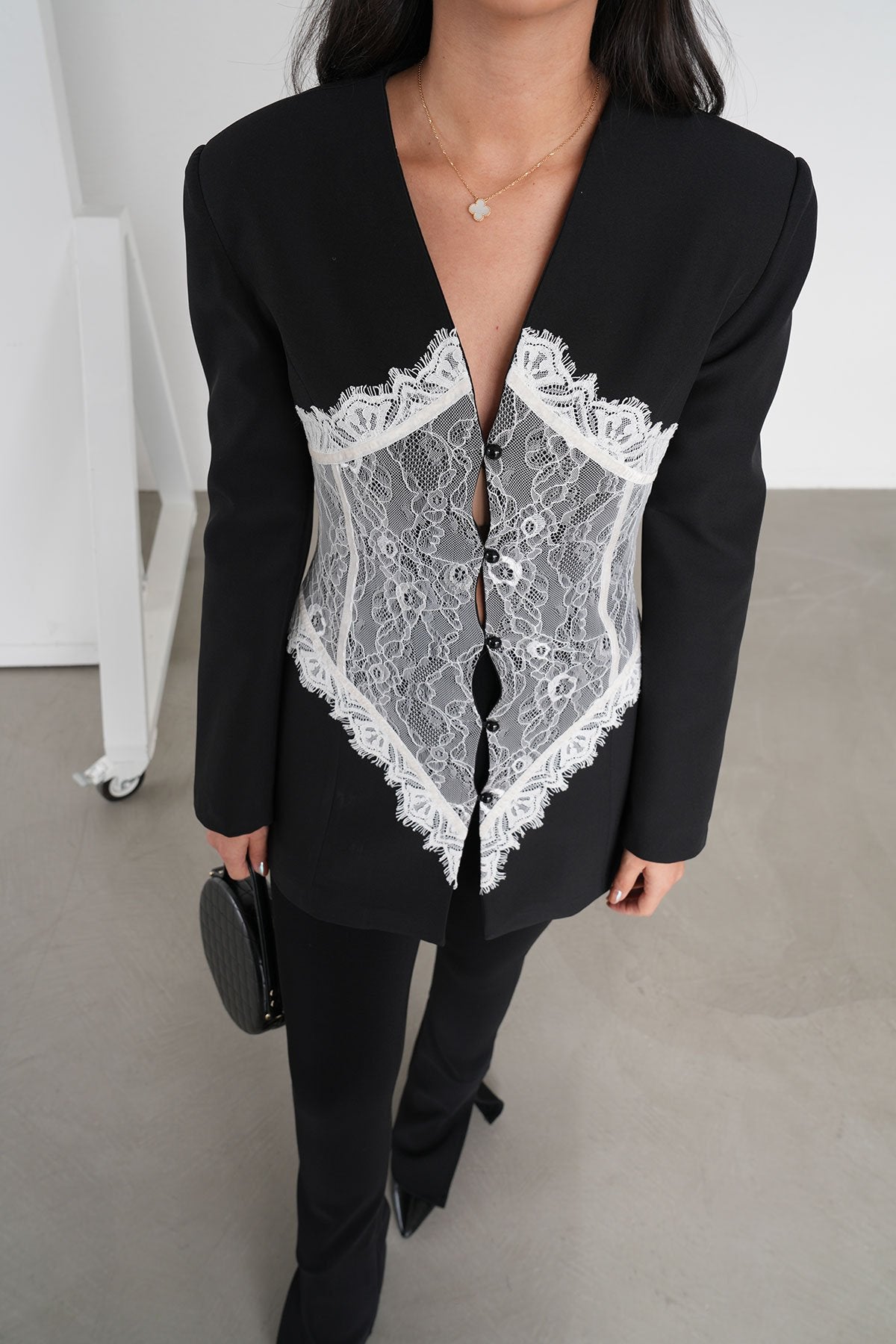 Linay black Blazer Jacket with Lace Details