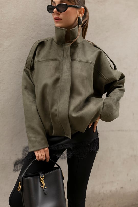 Zr model faux suede bomber jacket