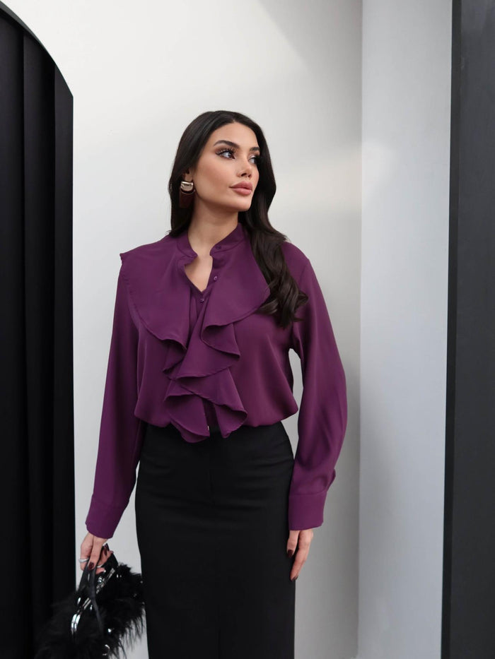 Mandarin Collar Ruffled Shirt