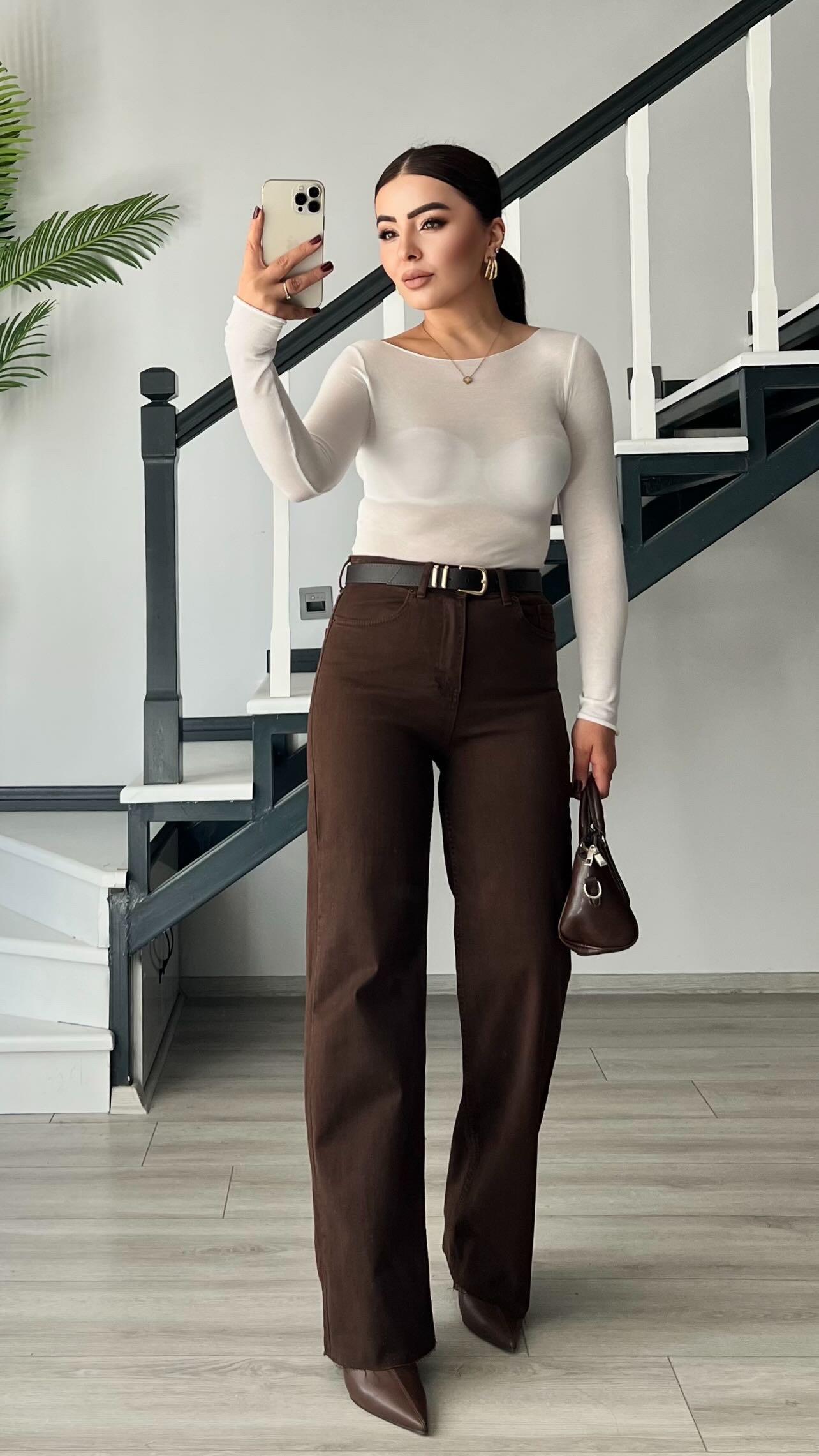 Zara brown wide leg jeans