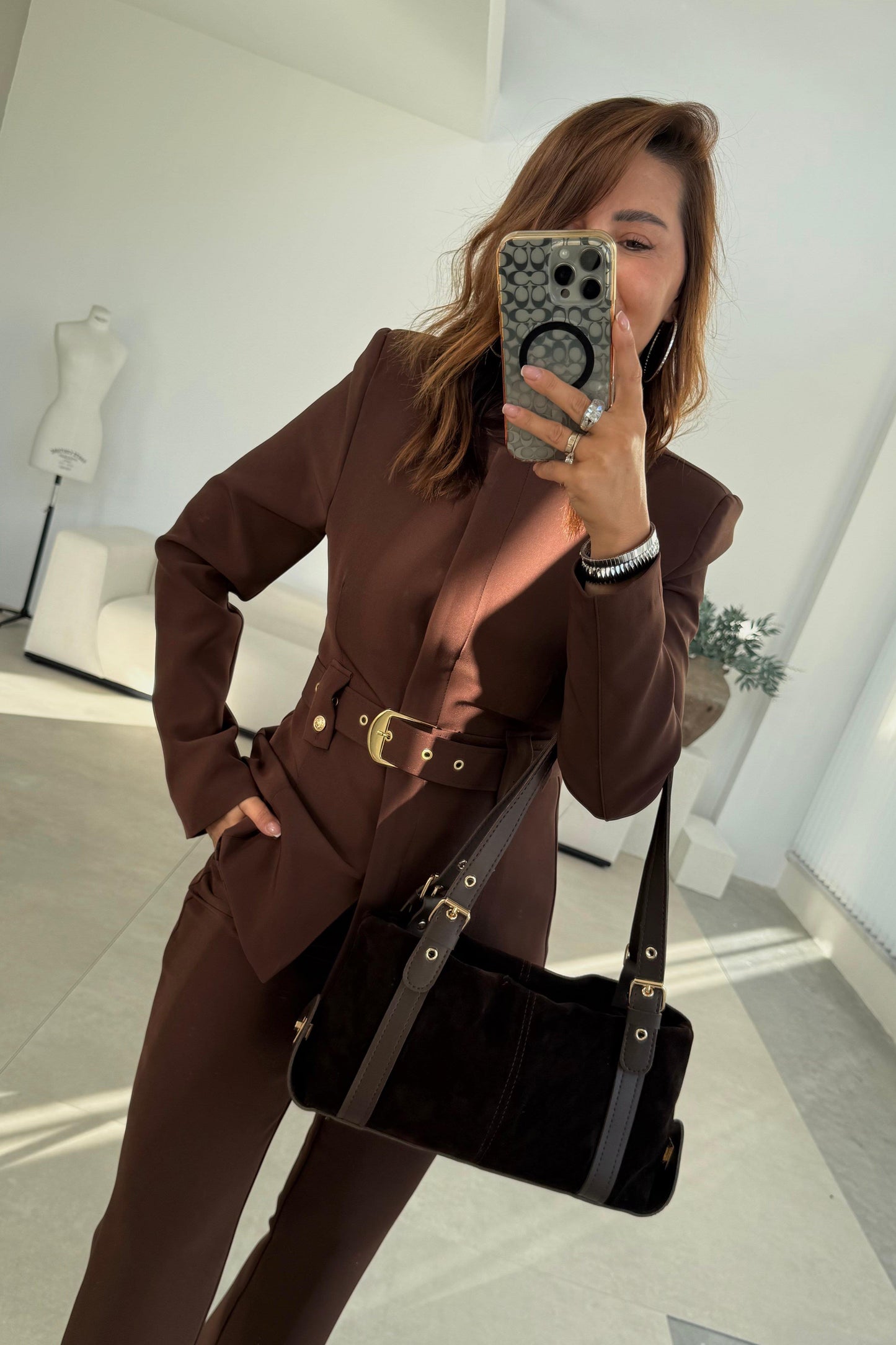 Belted blazer,straight leg trouser co-ord suit