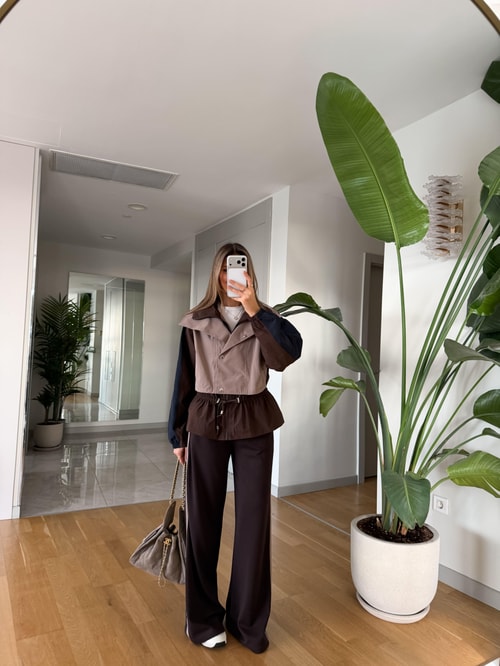 Color Block Design Set beige brown