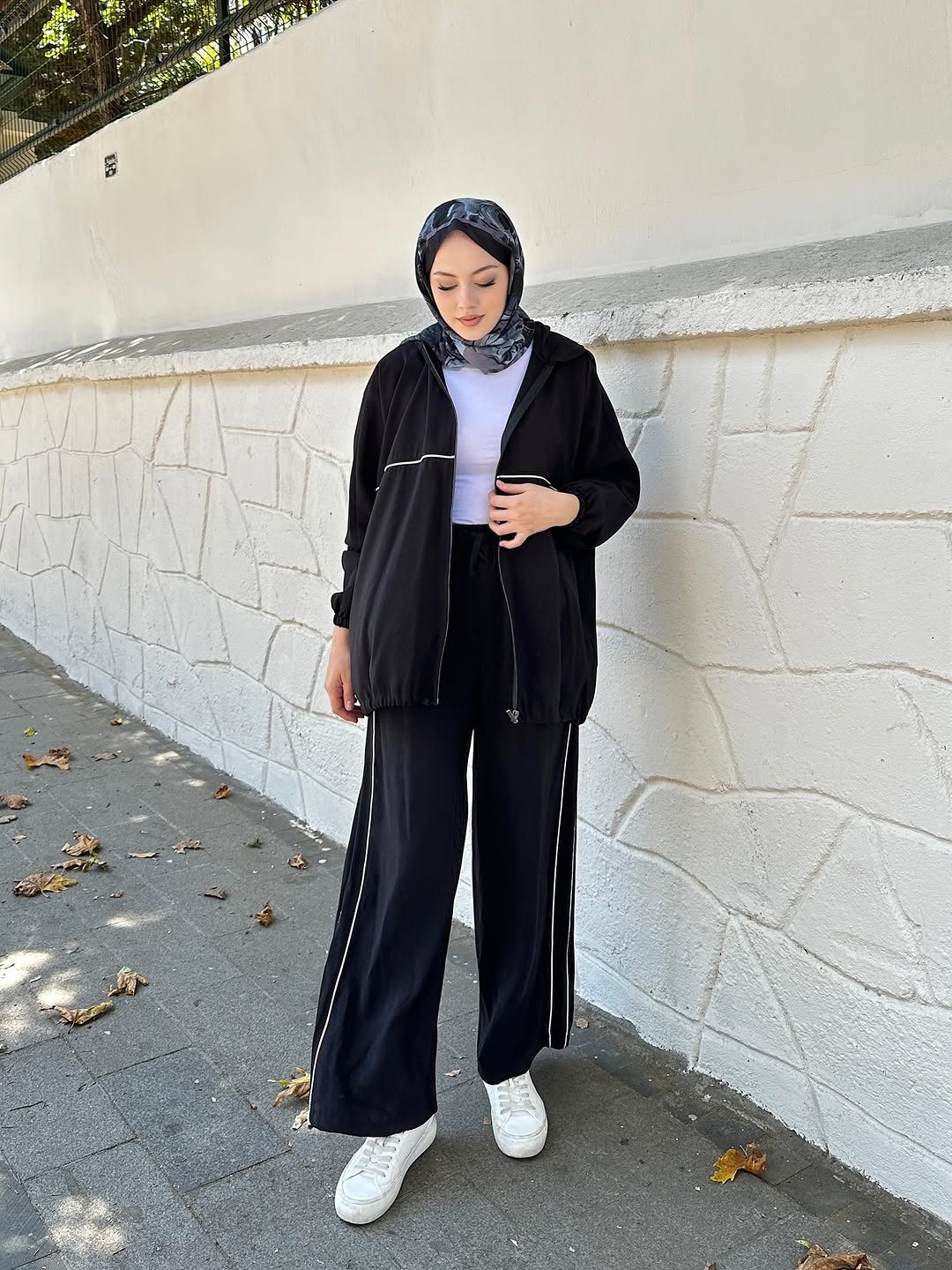 Modal hooded jacket with wide leg pants co-ord set