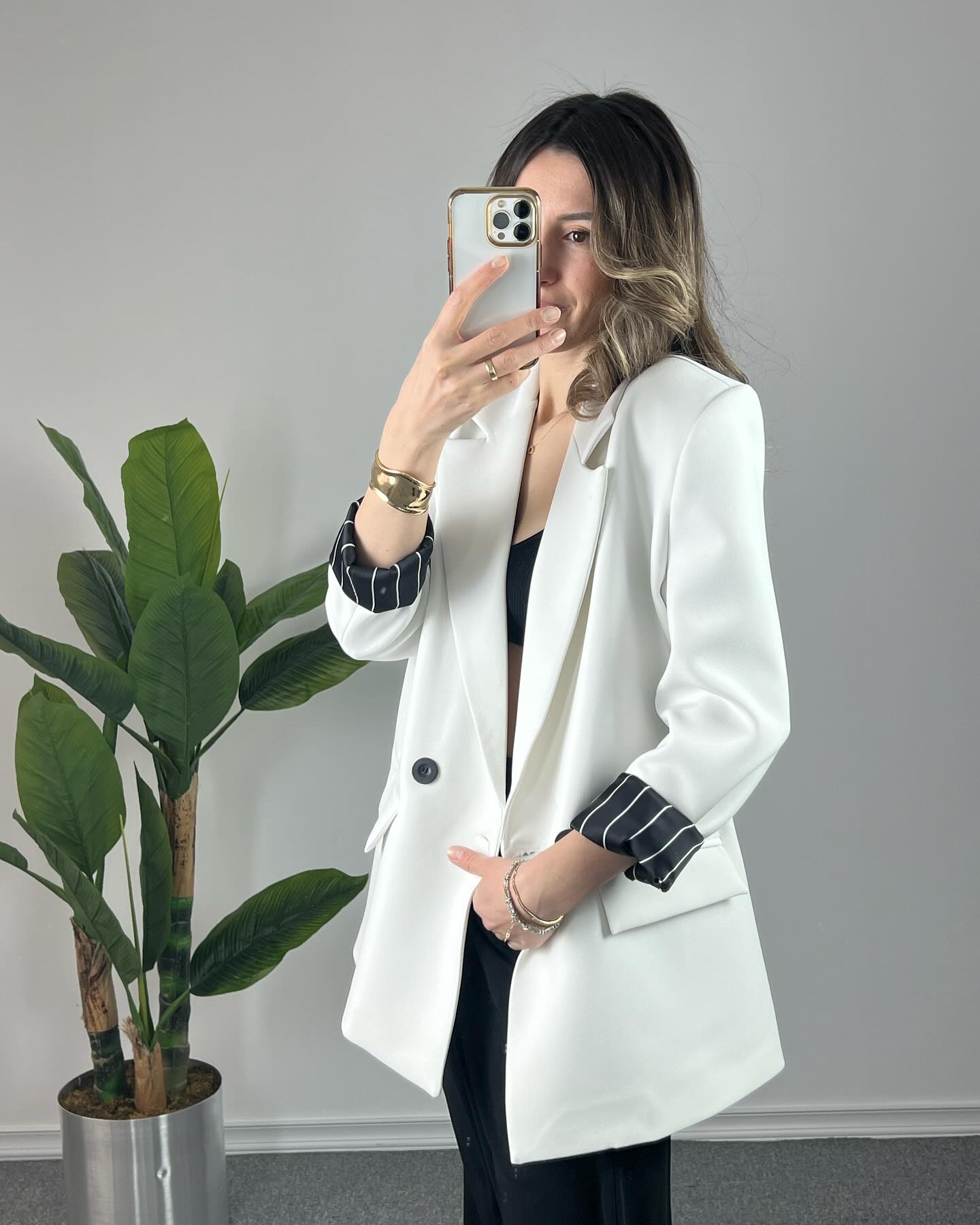 Oversized blazer with striped lining