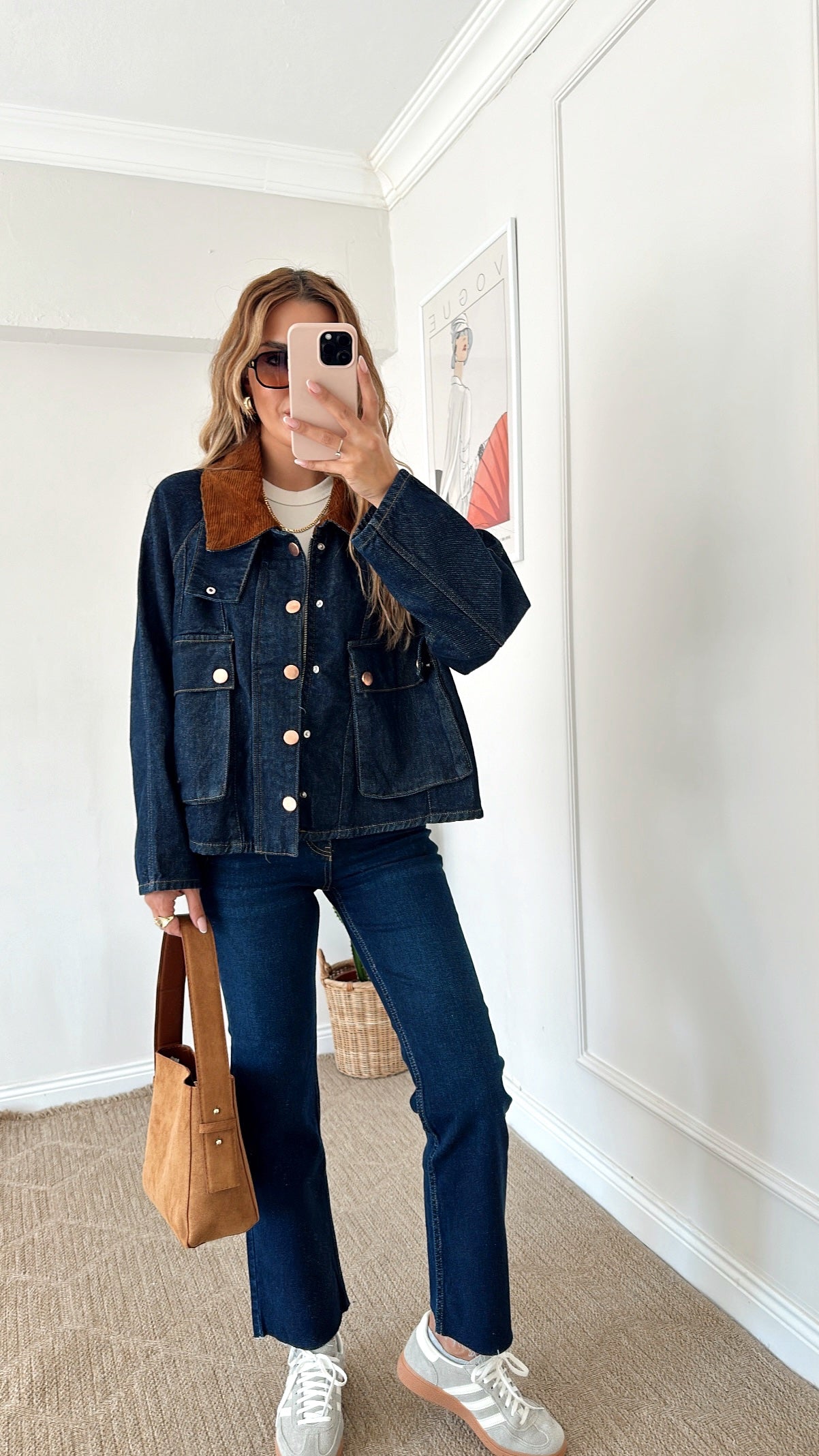 Oversize jeans jacket with corduroy details