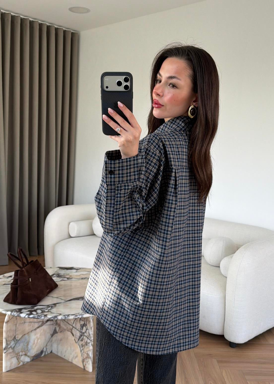 Navy Blue Shirt with Tie Collar